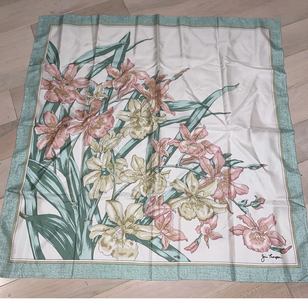 Jim Thompson Floral Silk Scarf With Pink And Green Accents